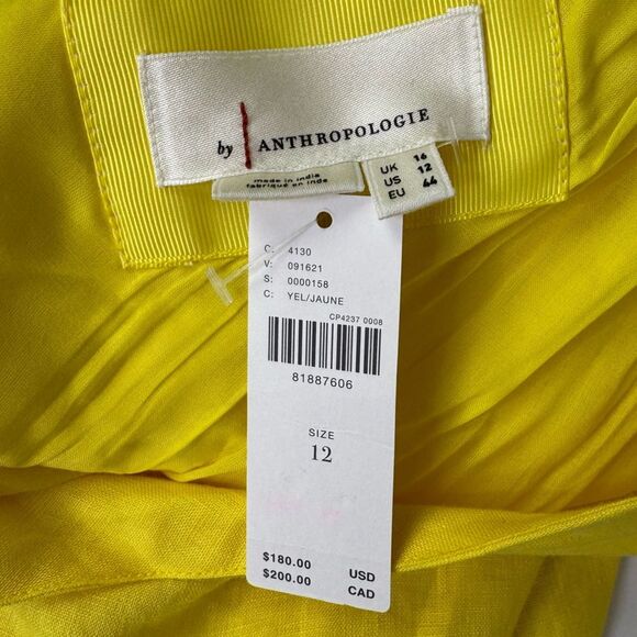 NEW By Anthropologie Linen One Shoulder Wrap Dress Yellow Size 12 - Picture 7 of 8